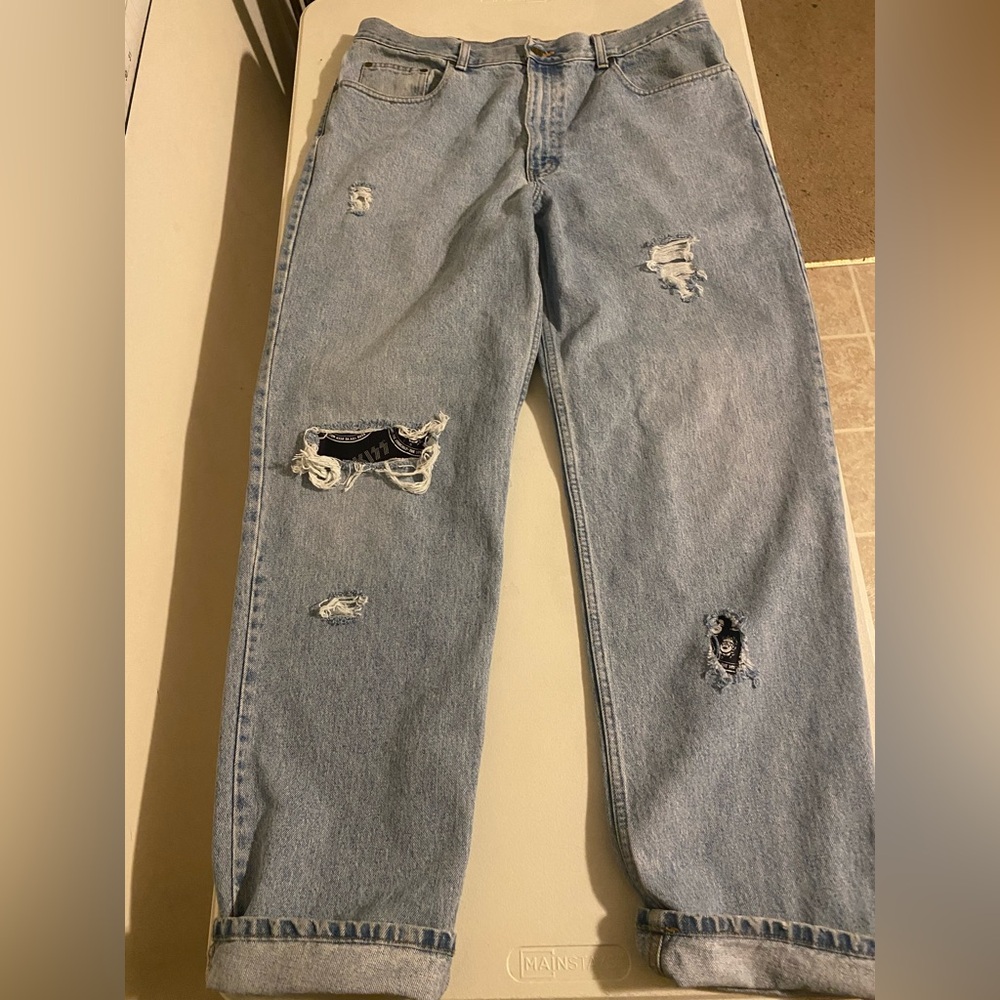 Relaxed Fit Blue Distressed Jeans